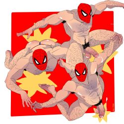 fabssdaf male male_focus male_only marvel marvel_comics mask masked_male peter_parker precum smooth_skin spider-man spider-man_(series) thong underwear