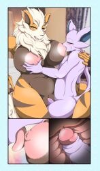 absurd_res anthro anthro_on_anthro arcanine big_breasts blush bodily_fluids breast_grab breast_lick breast_play breasts cervix closed_eyes cowgirl_position detailed_background duo eeveelution espeon female female_penetrated from_front_position fur genitals hand_on_breast hi_res internal licking looking_pleasured male male/female male_penetrating male_penetrating_female mellonsoda nintendo nipples on_bottom on_top open_mouth open_smile orange_body orange_fur penetration penile penile_penetration penis penis_in_pussy pokemon pokemon_(species) purple_body purple_fur pussy sex smile sweat teeth tongue tongue_out uterus vaginal_penetration video_games wide_hips yellow_eyes