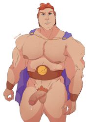 1boy cape fabssdaf hercules_(character) hercules_(disney) male male_focus male_only muscular muscular_male precum precum_drip