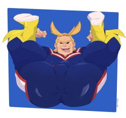 all_might butt fabssdaf fully_clothed gay male male_focus male_only muscular muscular_male my_hero_academia skin_tight_suit spread_ass spread_legs tagme toshinori_yagi