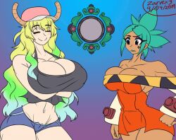 animated big_ass big_breasts bimbo bimbofication blonde_hair brainwashing breasts cerebella cleavage dark-skinned_female dark_skin dragon_girl femsub green_hair heterochromia hi_res hotpants kaa_eyes mind_control miss_kobayashi's_dragon_maid navel quetzalcoatl_(dragon_maid) skullgirls slideshow text topless transformation zarvex3