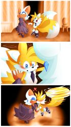 anthro anthro_only artist_request ballroom bat blue_eyes blue_eyeshadow dancing dress earrings eyeshadow female fox furry kissing male no_humans older_female romantic romantic_couple rouge_the_bat shoes sonic_(series) sonic_the_hedgehog_(series) tails tie wholesome younger_male