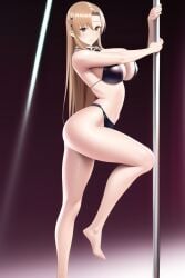 1girls ai_generated alluring auburn_hair bare_legs big_breasts bra brown_eyes cleavage nightcore_(artist) panties pole pole_dancing sword_art_online underwear yuuki_asuna