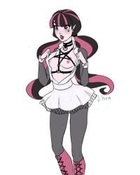 black_hair boots breasts_out draculaura female j.hen monster_high pink_hair skirt twintails vampire