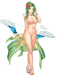 1girls adjusting_hair bare_legs bow_(weapon) breasts brown_eyes completely_nude edit elincia_ridell_crimea elincia_ridell_crimea_(summer) female female_only fire_emblem fire_emblem:_path_of_radiance fire_emblem:_radiant_dawn fire_emblem_heroes flower green_hair hair_flower large_breasts legs looking_at_viewer medium_hair nintendo nipples nude nude_female nude_filter pussy smile solo splooshiemon weapon white_background