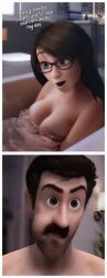 3d 3d_(artwork) bathtub big_boobs big_breasts bill_andersen breasts canon canon_couple dilf disney edited_official_artwork eyebrow_raise female gigantic_breasts glasses huge_breasts humor inside_out jill_andersen large_breasts male meme milf parent parents pixar purple_glasses raised_eyebrow rastifan realistic realistic_textures shower straight_hair water wet