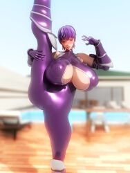 1girls 286c 3d ayane_(doa) big_breasts breasts dead_or_alive female female_only hourglass_figure human large_breasts light-skinned_female light_skin outdoors purple_hair red_eyes short_hair