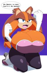 blue_eyes breast_expansion kojiro-brushard no_humans rouge_the_bat_(cosplay) sonic_(series) sticks_the_badger