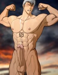 69_(number) balls bara big_balls big_penis bleach boner cum erection flexing gay hydaria male male_only muguruma_kensei muscles muscular orgasm penis solo solo_male steamy_breath sweaty