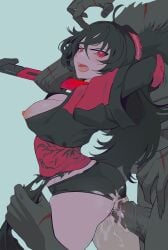 100wang 1girls anal anal_sex angry black_hair censored clothed clothed_rape clothed_sex cum glowing_eyes long_hair mosaic_censoring omen_(rwby) rape raven_branwen red_eyes restrained rwby sword tagme wangxiii