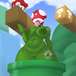 1girls abs anthro ass big_breasts big_lips_no_eyes big_mouth choker digital_media_(artwork) female game_console green_skin hi_res large_breasts large_nipples lips mario_(series) mushroom nipples pipes piranha_plant plant plantie pussy question_mark red_and_white saliva snowyblue super_mario_bros. teeth thick_thighs tongue tongue_out waving