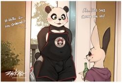 bulge bulge_through_clothing clothing dialogue green_eyes panda zackary911