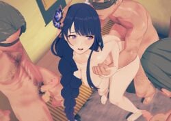 3d animated balls big_breasts blindfold blush censored chest_hair doggy_style female flower gangbang genshin_impact group_sex hand_holding high_resolution koikatsu long_hair male masturbation multiple_boys nude penetration purple_hair raiden_shogun room shionomisaki sweat top_view