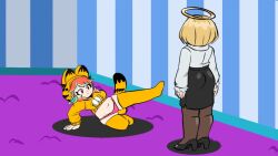 2girls animated big_breasts blonde_hair breakdancing breakdancing_cat breasts cat_breakdancing_meme comedy dancing female funny garfield_(series) garfield_the_cat hololive hololive_english hololive_myth hololive_staff humor jenma meme mp4 music orange_hair panties peagade sound tagme takanashi_kiara thick_thighs video virtual_youtuber