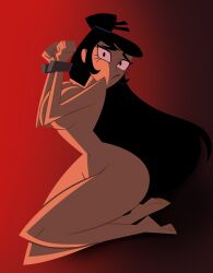 2022 adult_swim bondage cartoon_network dark_background grimphantom long_hair naked no_outlines samurai_jack samurai_jacqueline scared squeezing_breast tied_hair tied_up toonami