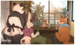 ass big_ass blush drink fox furry glasses multiple_boys panda rabbit smile tongue zackary911