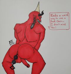 1boy ass balls beads butt demon dick gay kc_2002 male male_only megami_tensei nude oni_(megami_tensei) penetration red_body sex solo_focus submissive_male