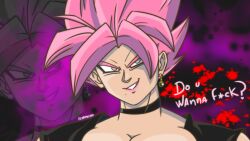 artist_request blood breasts dragon_ball dragon_ball_super english english_text evil evil_eyes evil_face evil_grin evil_smile female female_focus female_goku female_goku_black female_only female_saiyan female_solo goku_black lips malicious_smile pink pink_eyes pink_hair rule_63 saiyan solo solo_focus super_saiyan_rose