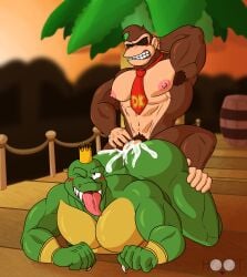 2boys abs absurd_res anal anal_sex anthro ape armpit_hair artist_logo artist_name ass bara beefy belly big_butt blush body_fur body_hair brown_eyes brown_fur claws crocodile crocodilian crocodylid crown cum cum_in_ass cum_inside dg254 digital_media_(artwork) donkey_kong donkey_kong_(series) drooling duo erection gay gay_sex genitals gorilla green_skin haplorhine hi_res hoot_(owl_logo) humanoid_genitalia humanoid_penis jungle k_rool kremling male male/male male_nipples male_only male_penetrated male_penetrating male_pubic_hair mammal masculine mature_male muscles muscular_anthro muscular_male necktie nintendo nude_male open_mouth pecs penetration penis penis_in_anus primate reptile saliva scalie sex sharp_teeth solo super_smash_bros. teeth tongue tongue_out veiny_penis video_games