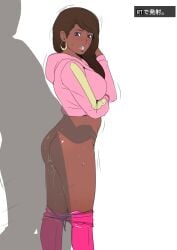 anonymous ass ass_grab blush bottomless brown_eyes brown_hair dark-skinned_female dark_skin earrings embarrassed femsub grand_theft_auto grand_theft_auto_v gureko_rouman long_hair maledom open_mouth pants_down pink_lipstick prostitute prostitution squirting standing_sex sweat text thong_down translation_request vaginal_penetration