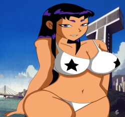 1girls 2d alien big_breasts bikini black_hair blackfire breasts cartoon_network dc dc_comics female_only komand'r looking_at_viewer maildanreseyes solo solo_female straight_hair tan-skinned_female tan_skin teen_titans