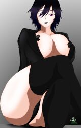 akinama_family_(noir-black-shooter) big_breasts black_lingerie black_lipstick dark_blue_hair female milf naoki_akinama_(noir-black-shooter) noir-black-shooter office_clothing office_lady original original_character short_hair