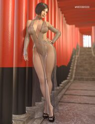 1girls 3d 3d_(artwork) ada_wong ada_wong_(adriana) athletic athletic_female big_breasts big_butt black_high_heels busty capcom female female_focus female_only front_view hourglass_figure masterbaiter3d pinup pinup_pose possing resident_evil resident_evil_2 resident_evil_2_remake see-through_clothing see-through_dress solo thick transparent_clothing wide_hips