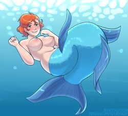 big_breasts blush blushing_at_viewer carmen_sandiego_(2019) chubby_female closed_hands exposed_breasts female female_only freckles green_eyes ivy_(carmen_sandiego) looking_at_viewer mermaid mermaid_tail one_girl red_hair relatedguy smile smiling_at_viewer underwater