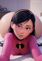 1girls ai_generated ass ass_bigger_than_head ass_visible_from_the_front bedroom black_hair bodysuit gloves hairband huge_ass leotard long_hair lying_on_bed lying_on_stomach mask masked minomixai pixar purple_eyes selfie skin_tight solo solo_focus superhero superheroine the_incredibles thick_thighs thighs tight_clothing violet_parr