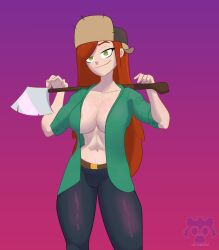 abs big_breasts disney evil_raccoon freckles_on_breasts gravity_falls green_eyes long_hair open_shirt pale-skinned_female pale_skin red_hair red_hair thick wendy_corduroy