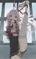 absurdres alisa_mikhailovna_kujou blue_eyes bondage bondage bondage bound cailin020 female gag highres leg_up restrained shibari_over_clothes thighs tokidoki_bosotto_roshia-go_de_dereru_tonari_no_alya-san white_hair