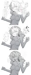 black_and_white female female_only heart_symbol japanese_text orgasm petrification pixiv tears translation_request