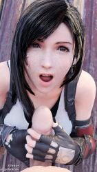 3d_(artwork) blender_(software) blender_cycles brown_hair clothed cum cum_on_face female final_fantasy final_fantasy_vii final_fantasy_vii_remake lgpthirdcube looking_at_viewer looking_pleasured male penis stroking_penis tifa_lockhart