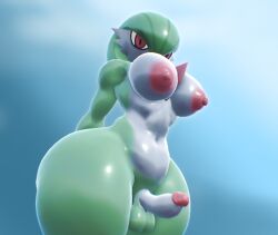 3d 3d_model big_breasts big_penis breasts erection futanari gardevoir green_hair naked nipples pokemon pokephilia solo solo_futa thick_penis white_skin