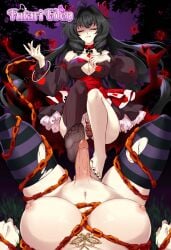 black_hair black_toenail_polish breasts butterfly_hair_ornament butterfly_necklace chains collar damaged_clothes defeat defeated defeated_heroine dress erect erect_penis erection feet foot_fetish footjob footjob_with_legwear futa_on_futa futanari futari_eden game_cg hair_ornament hard_on heart lingerie_panties logo lostia_works lostiaworks magic malice_eden melting_clothes painted_nails painted_toenails queen_scoria red_eyes ribbon scorpio_(symbol) stockings striped_legwear striped_stockings submissive_pov thighs undressing undressing_self xia00nahayo