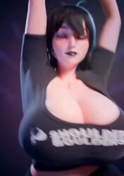 <1_second_video 1girls 3d animated bent_forward big_breasts big_tits black_hair black_lips black_lipstick black_shirt blue_eyes bouncing_breasts breast_focus breasts busty cleavage clothed_female clothing dancing deep_cleavage facing_viewer front_heavy_breasts front_view gigantic_breasts goth goth_girl happy_female hotel_transylvania huge_breasts human jiggling_breasts large_breasts lipstick looking_at_viewer massive_breasts mavis_dracula midriff pale-skinned_female pale_skin print_shirt scrag_boy scraggy_(artist) seductive seductive_eyes seductive_smile shirt short_video shorter_than_10_seconds shoulder_length_hair solo swaying_breasts swinging_breasts tagme topwear upper_body vertical_video video