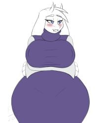 1girls animated artist_signature big_breasts breast_squeeze breasts child_bearing_hips embarrassed ensayne female furry goat highres hips huge_breasts milf queen thick_thighs thighs toriel undertale voluptuous wide_hips