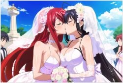 ai_generated akeno_himejima bouquet bridal_bouquet bridal_veil bride bride_and_bride girl_on_girl high_school_dxd kissing lesbian_kiss lesbian_marriage lesbian_sex lesbian_wedding rias_gremory wedding wedding_bouquet wedding_dress wedding_veil wife_and_wife yuri yuri_wedding