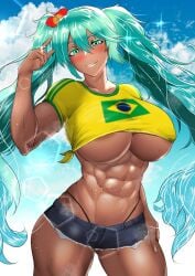 abs bare_midriff beach biceps bikini bikini_bottom brazil brazilian brazilian_female brazilian_miku busty crop_top daisy_dukes female female_focus female_only g-string hatsune_miku hourglass_figure kurosaka_oekaki long_hair muscular_female navel outdoors outside short_shorts shorts skimpy skimpy_clothes t-shirt tagme tan tan_body tan_skin thong thong_bikini tied_shirt toned toned_female twintails underboob vocaloid wide_hips