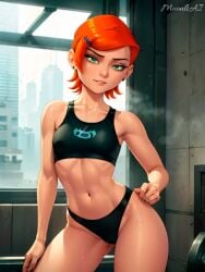 ai_generated ben_10 ben_10_(classic) cartoon_network gwen_tennyson gwen_tennyson_(classic) gym gym_clothes moonliai red_hair sport_clothes sports_shorts sportswear warner_brothers