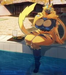 aurora_(nbanoob) big_breasts breasts cleavage female furry huge_breasts nipples orangedog pokemon pokemon_(species) tagme thick_thighs wide_hips zeraora