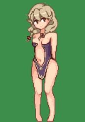 1girls 2d 2d_animation animated bare_legs barefoot bouncing_breasts breasts center_opening cleavage cute faye_(fire_emblem) female female_only fire_emblem fire_emblem_echoes:_shadows_of_valentia green_background harrier_(fire_emblem) higher_resolution_duplicate medium_breasts momiahair nearly_nude nintendo pelvic_curtain pixel_animation pixel_art smile solid_color_background solo sprite sprite_art standing