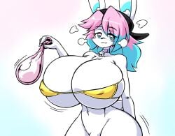 1boy big_breasts breasts cleavage condom cum furry huge_breasts paulgq peanut_butter_(theycallhimcake) penis thick_thighs wide_hips