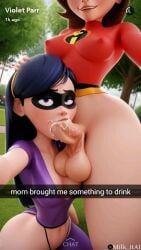 1futa 1girls 9:16 ai_generated big_penis blowjob brown_hair cum_in_mouth elastigirl english_text eye_mask fellatio female futa_on_female futanari helen_parr incest light-skinned_female light-skinned_futanari mature_female milf milk_itai mommy mother_and_daughter nipple_bulge outdoors perky_breasts purple_eyes selfie selfie_fellatio snapchat superheroine the_incredibles veiny_penis violet_parr wide_hips