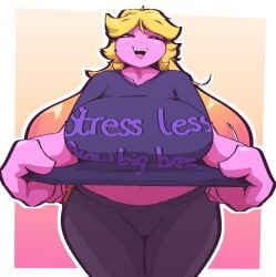 big_breasts bloobiesus breasts female shirt_text tagme