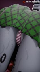 3d_(artwork) absurd_res anthro ass bodily_fluids bottomwear clothing digital_media_(artwork) felid female genital_fluids genitals hi_res mammal momo_(monarquis) monarquis pantherine panties pussy simple_background skirt snow_leopard solo underwear vaginal_fluids vulva