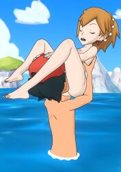 1boy 1boy1girl 1boys 1girl1boy 1girls black_hair closed_eyes earrings eating_pussy female hands_on_head in_water kasumi_(pokemon) lifting_partner lifting_person naked naked_female naked_male nude nude_female nude_male orange_hair pokemon pokemon_masters pokemon_masters_ex satoshi_(pokemon) saucemon7 self_upload short_hair sygna_suit_misty