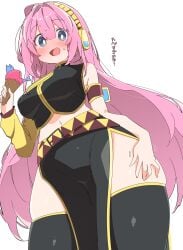 huge_breasts long_hair looking_at_viewer megurine_luka pink_hair pov thick_thighs thighhighs vocaloid