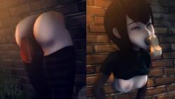 1girls 3d animated black_hair blowjob blue_eyes bottomless disembodied_penis fellatio greatm8 hotel_transylvania mavis_dracula no_sound oral_penetration shirt_up stuck_in_wall thighhighs vaginal_penetration vampire video