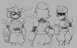 ass big_breasts breasts caliginous female gravity_circuit monochrome nurse_(gravity_circuit) robot_girl sketch